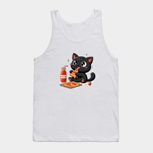 cute cat fat eat pizza, cartoon illustration Tank Top